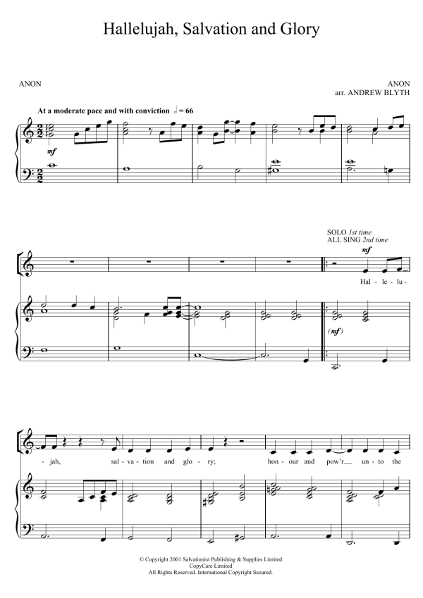 The Salvation Army Hallelujah, Salvation And Glory Musik Noten - Piano, Vocal & Guitar Chords - 123200-0