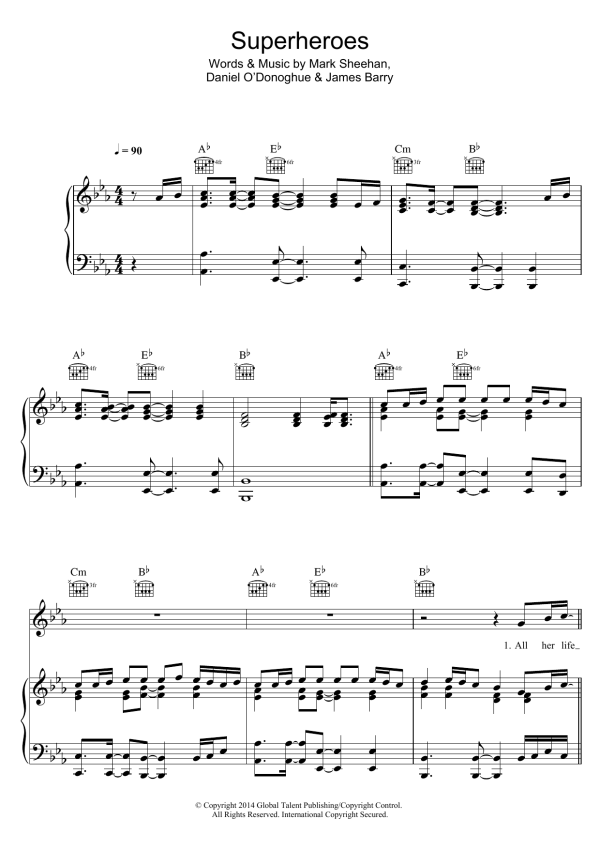 The Script Superheroes Musik Noten - Piano, Vocal & Guitar Chords - 155473-0