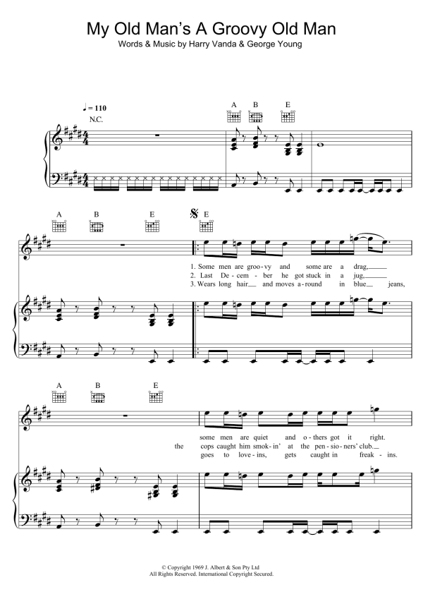 The Valentines My Old Man's A Groovy Old Man Musik Noten - Piano, Vocal & Guitar Chords - 123544-0