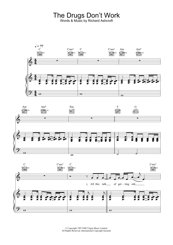 The Verve The Drugs Don't Work Musik Noten - Guitar Chords/Lyrics - 117956-0