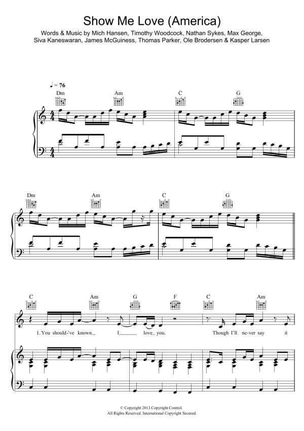 The Wanted Show Me Love (America) Musik Noten - Piano, Vocal & Guitar Chords - 117295-0