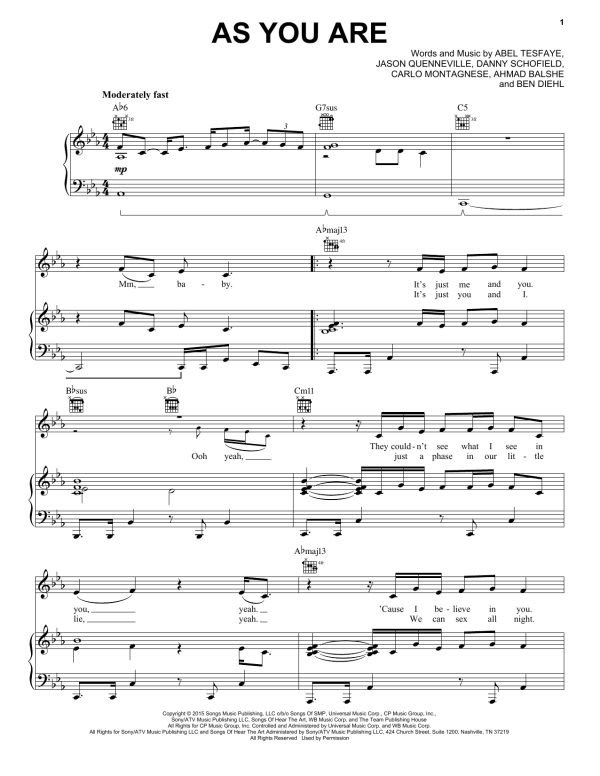 The Weeknd As You Are Musik Noten - Piano, Vocal & Guitar Chords - 163440-0