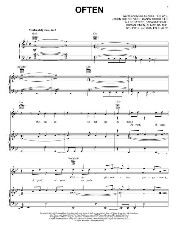 The Weeknd Often Musik Noten - Piano, Vocal & Guitar Chords - 163435-0