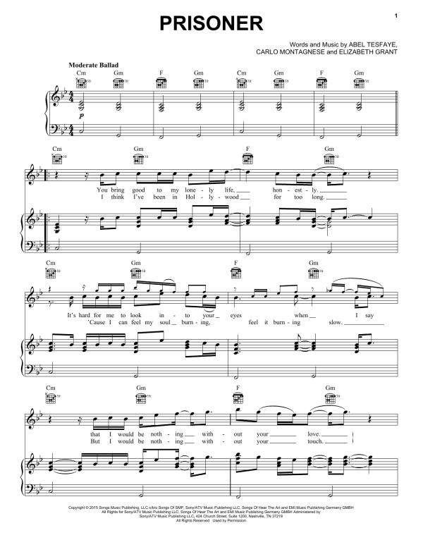 The Weeknd Prisoner Musik Noten - Piano, Vocal & Guitar Chords - 163450-0
