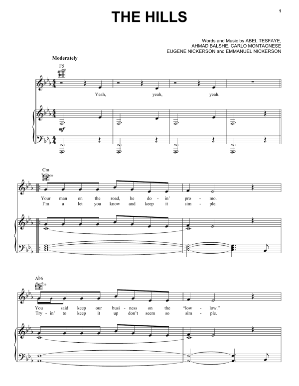 The Weeknd The Hills Musik Noten - Piano, Vocal & Guitar Chords - 161441-0