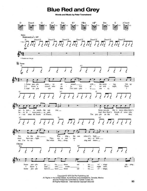 The Who Blue, Red and Grey Musik Noten - Guitar Chords/Lyrics - 120236-0