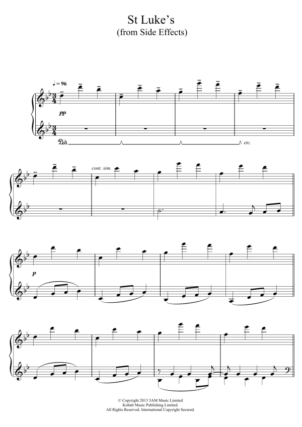 Thomas Newman St. Luke's (From 'Side Effects') Musik Noten - Piano Solo - 123464-0
