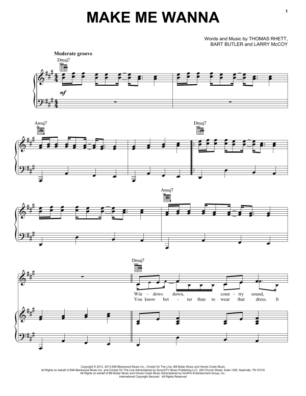 Thomas Rhett Make Me Wanna Musik Noten - Piano, Vocal & Guitar Chords - 158256-0