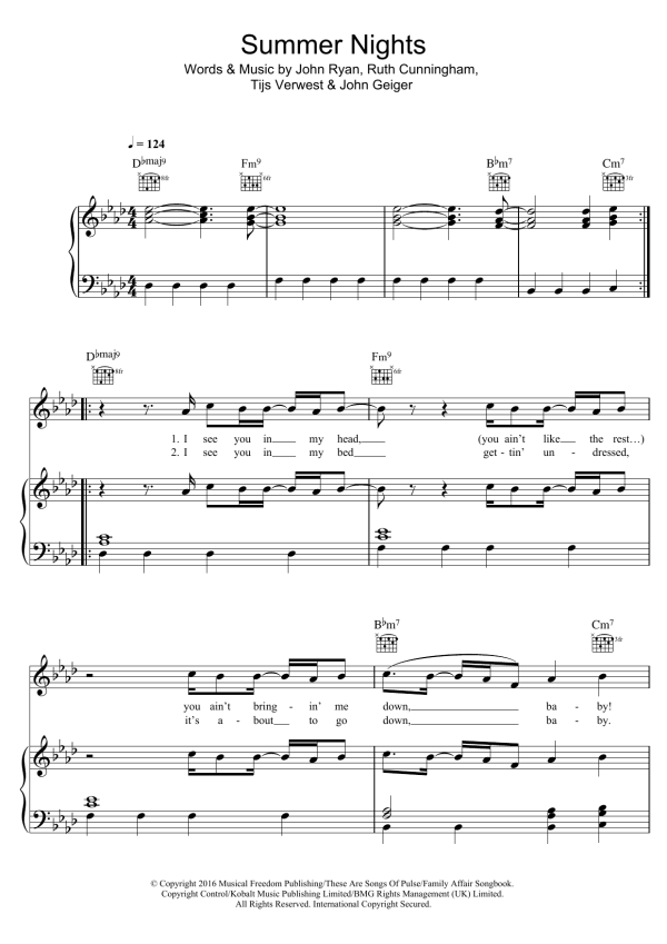 Tiesto Summer Nights (featuring John Legend) Musik Noten - Piano, Vocal & Guitar Chords - 123636-0