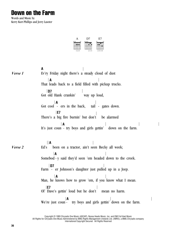 Tim McGraw Down On The Farm Musik Noten - Guitar Chords/Lyrics - 162488-0