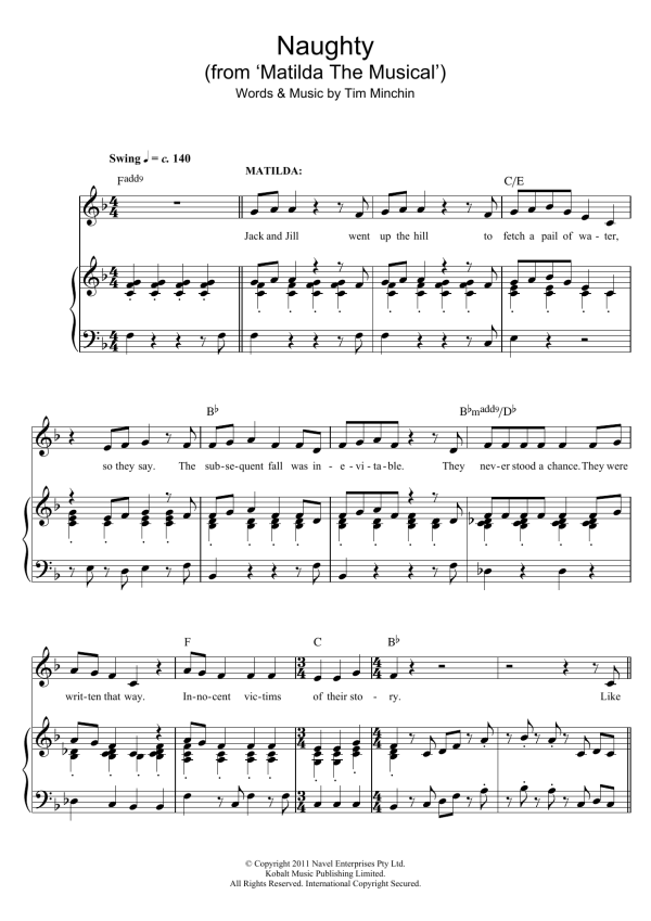 Tim Minchin Naughty (from Matilda The Musical) Musik Noten - 2-Part Choir - 116833-0