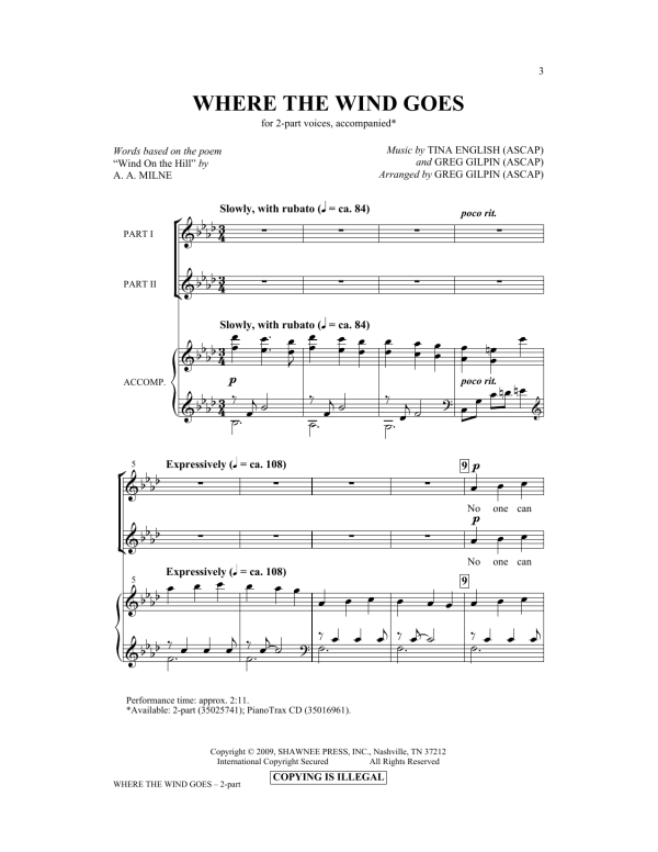 Tina English Where The Wind Goes Musik Noten - 2-Part Choir - 156516-0
