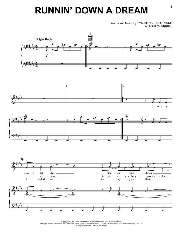 Tom Petty Runnin' Down A Dream Musik Noten - Piano Chords/Lyrics - 87346-0