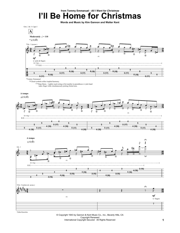 Tommy Emmanuel I'll Be Home For Christmas Musik Noten - Guitar Tab - 160788-0