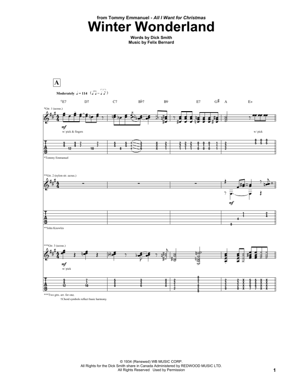 Tommy Emmanuel Winter Wonderland Musik Noten - Guitar Tab - 160779-0