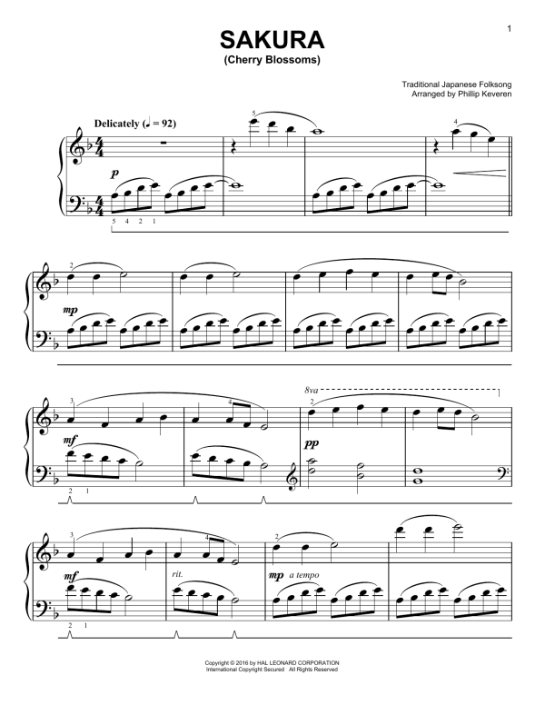 Trad. Japanese Folk Song Sakura (Cherry Blossoms) Musik Noten - Easy Piano - 169371-0