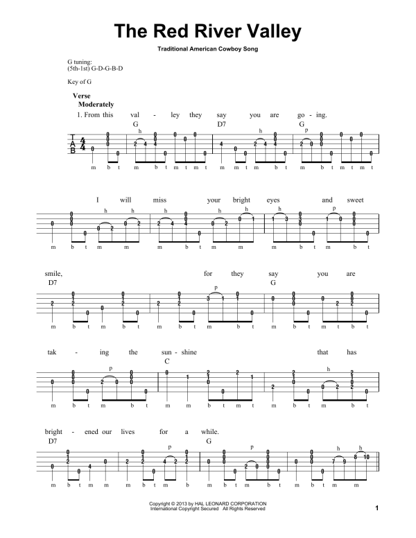 Traditional American Cowboy Song The Red River Valley (arr. Michael Miles) Musik Noten - Banjo Tab - 178294-0