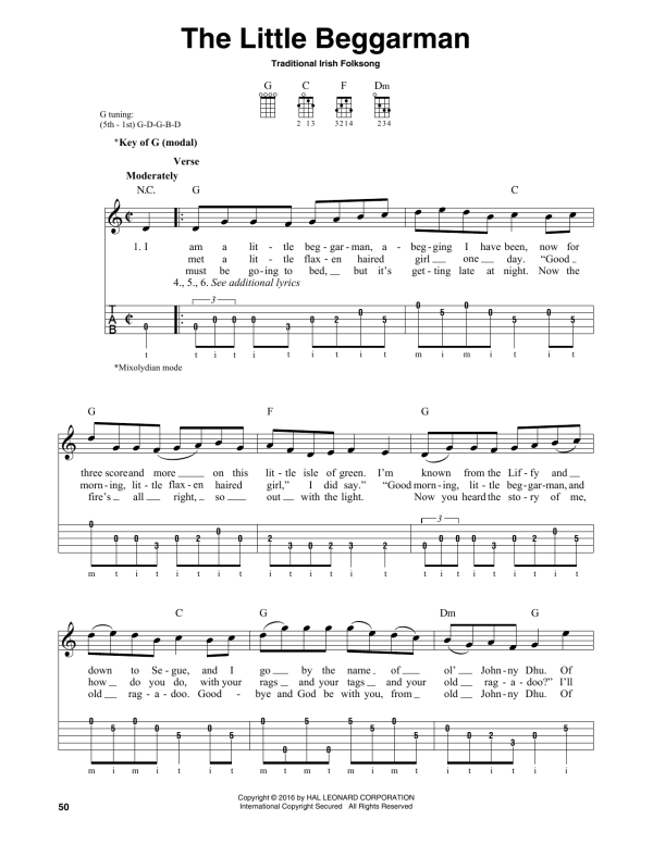 Traditional Irish Folk Song The Little Beggarman Musik Noten - Banjo Tab - 165774-0
