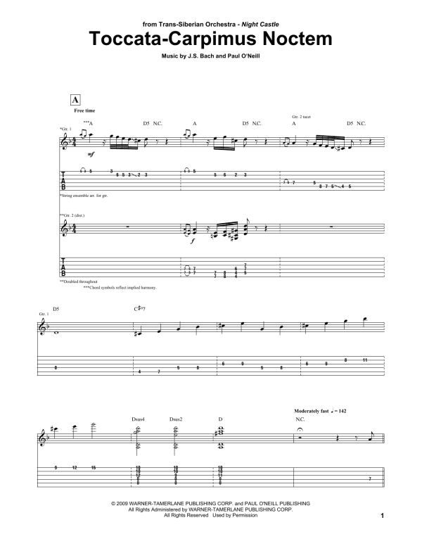 Trans-Siberian Orchestra Toccata-Carpimus Noctem Musik Noten - Guitar Tab - 161867-0