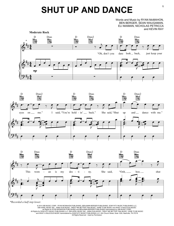 Walk The Moon Shut Up And Dance Musik Noten - Piano, Vocal & Guitar Chords - 158956-0