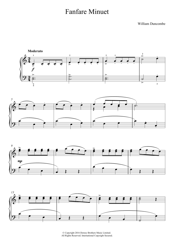 William Duncombe Fanfare Minuet Musik Noten - Easy Piano - 123644-0