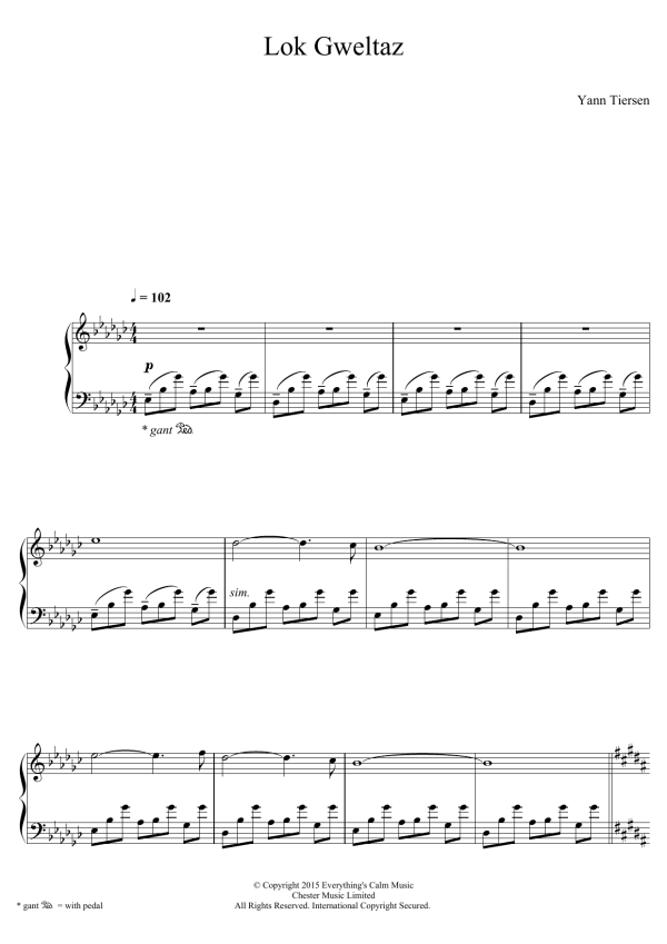 Yann Tiersen Lok Gweltaz Musik Noten - Piano Solo - 122645-0