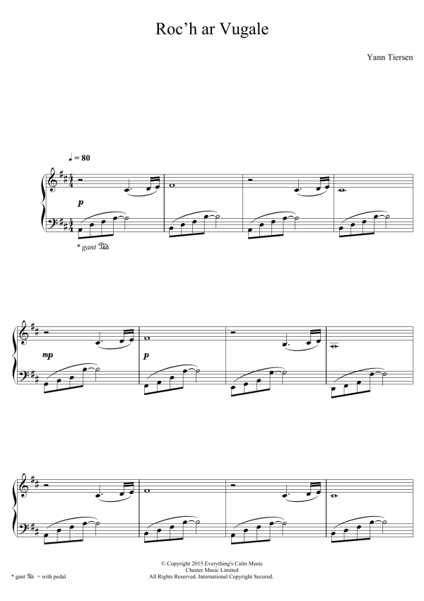 Yann Tiersen Roc'h Ar Vugale Musik Noten - Piano Solo - 122649-0