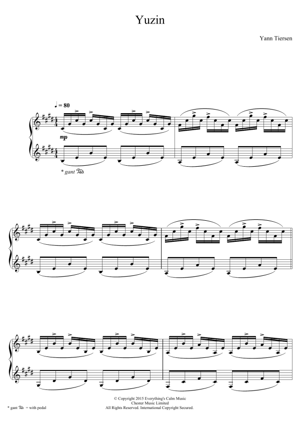 Yann Tiersen Yuzin Musik Noten - Piano Solo - 122650-0