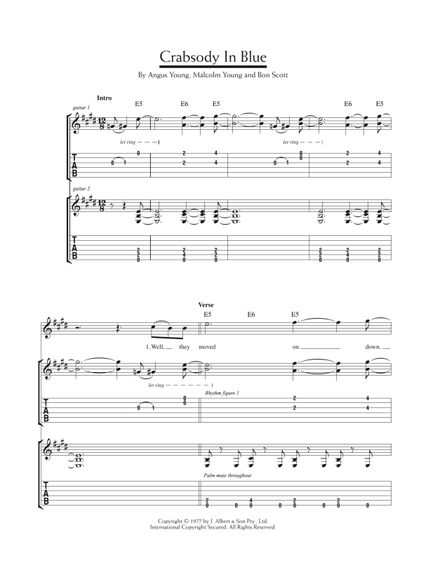 AC/DC Crabsody In Blue Musik Noten - Guitar Tab - 124067-0