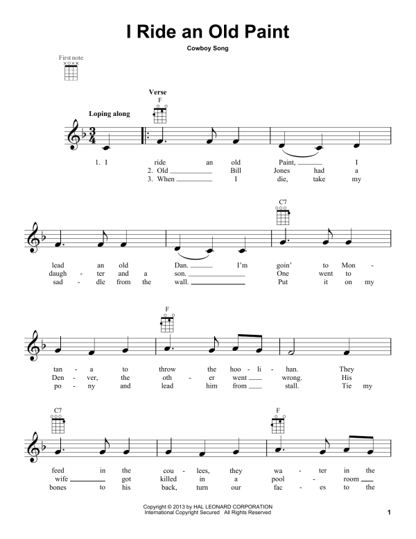 American Cowboy Song I Ride An Old Paint Musik Noten - Ukulele - 150572-0
