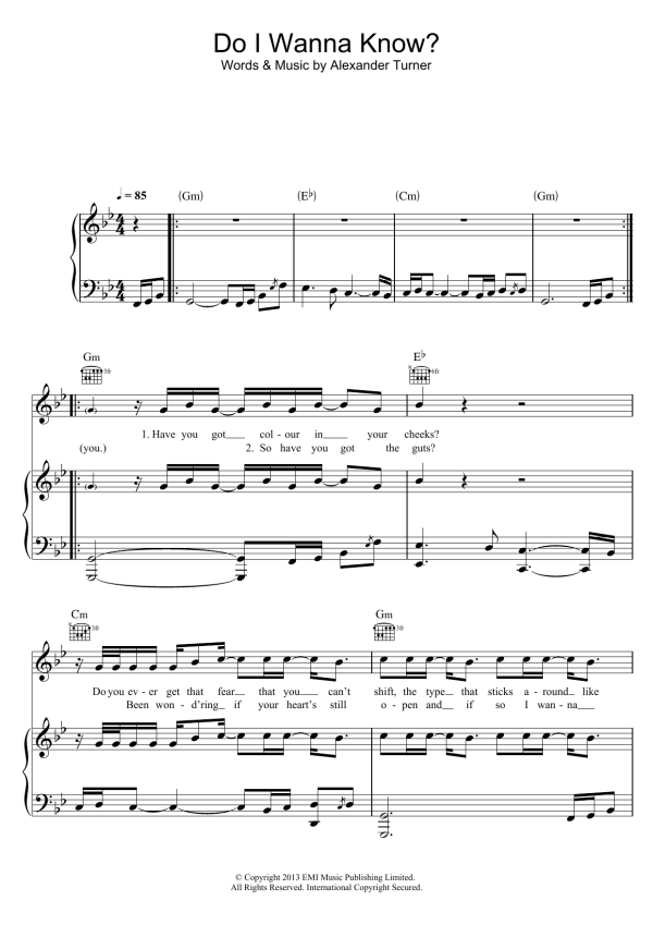 Arctic Monkeys Do I Wanna Know? Musik Noten - Piano, Vocal & Guitar Chords - 158710-0