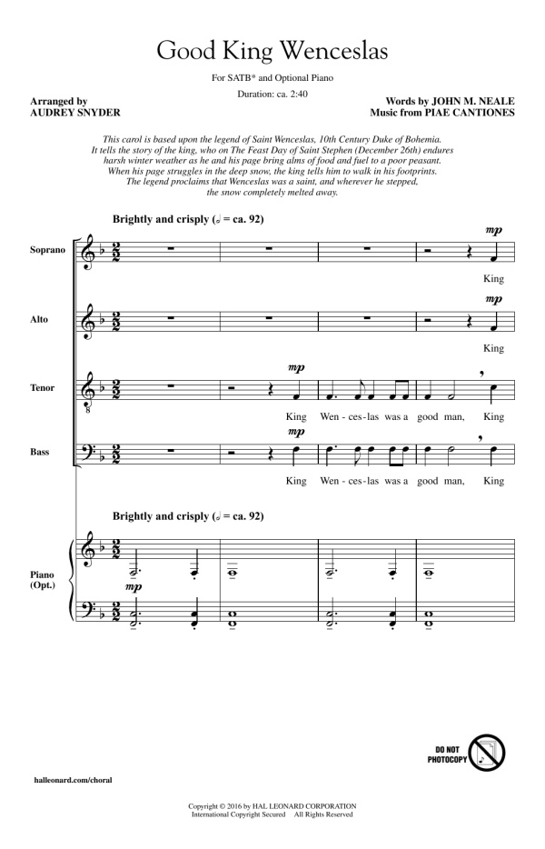 Audrey Snyder Good King Wenceslas Musik Noten - SATB Choir - 172545-0