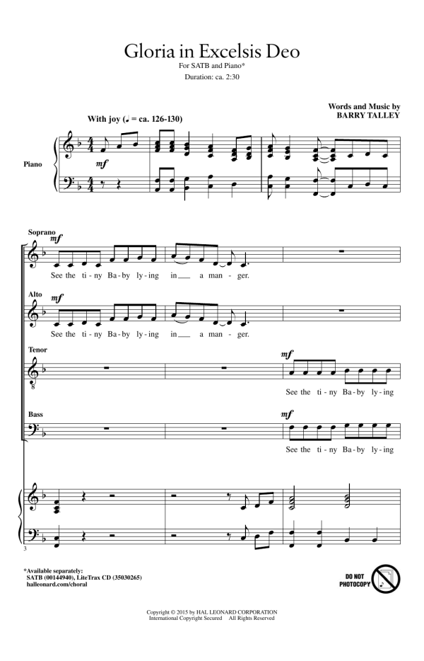 Barry Talley Gloria In Excelsis Deo Musik Noten - SATB Choir - 158766-0
