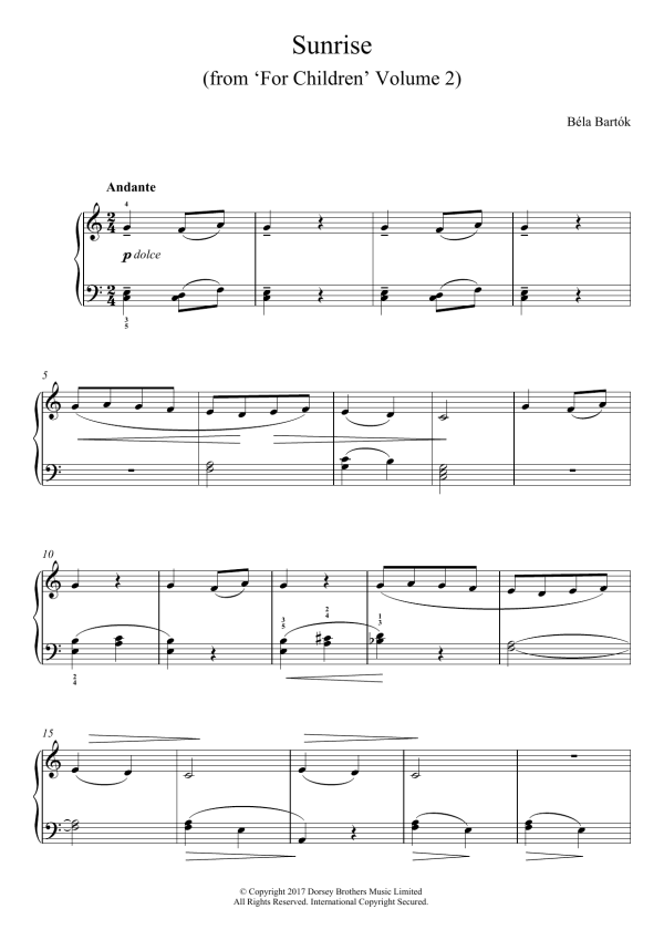 Bela Bartok Sunrise (from For Children Volume 2) Musik Noten - Easy Piano - 124096-0