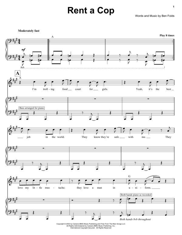 Ben Folds Rent A Cop Musik Noten - Keyboard Transcription - 176823-0