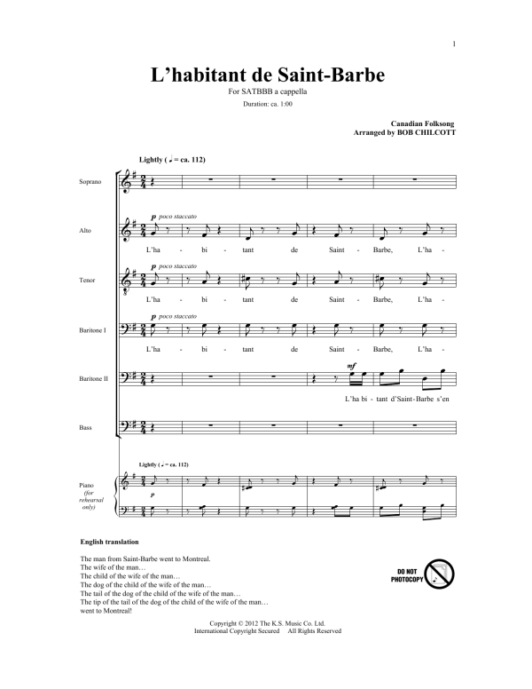 Bob Chilcott L'Habitant De Saint Barbe Musik Noten - SATB Choir - 158837-0