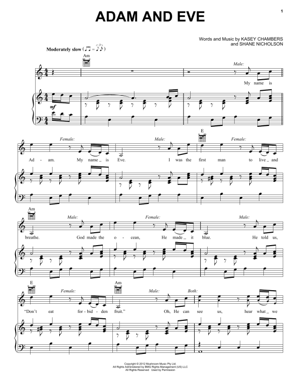 Bob Seger Adam And Eve Musik Noten - Piano, Vocal & Guitar Chords - 158701-0