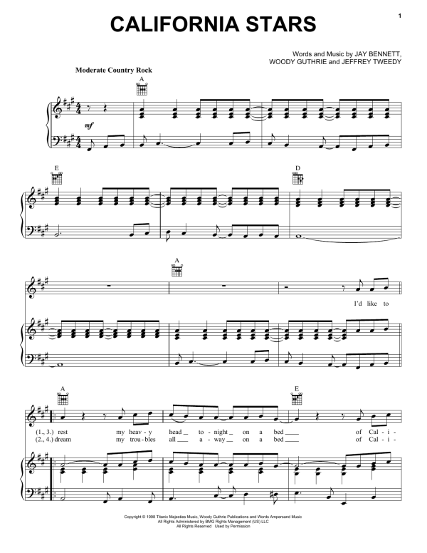 Bob Seger California Stars Musik Noten - Piano, Vocal & Guitar Chords - 158697-0