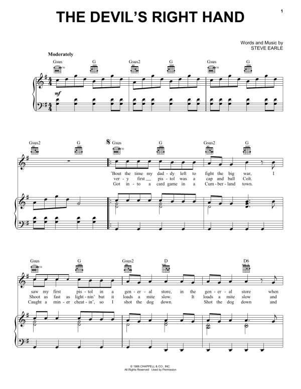 Bob Seger The Devil's Right Hand Musik Noten - Piano, Vocal & Guitar Chords - 158699-0