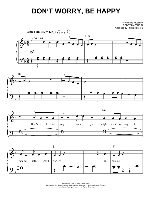 Bobby McFerrin Don't Worry, Be Happy (arr. Phillip Keveren) Musik Noten - Easy Piano - 179754-0