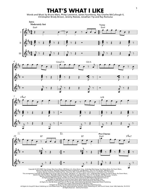 Bruno Mars That's What I Like Musik Noten - Piano, Vocal & Guitar Chords - 179991-0
