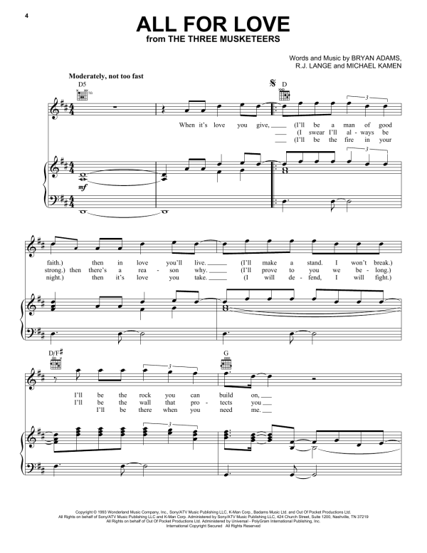 Bryan Adams, Rod Stewart & Sting All For Love Musik Noten - Lead Sheet / Fake Book - 172619-0