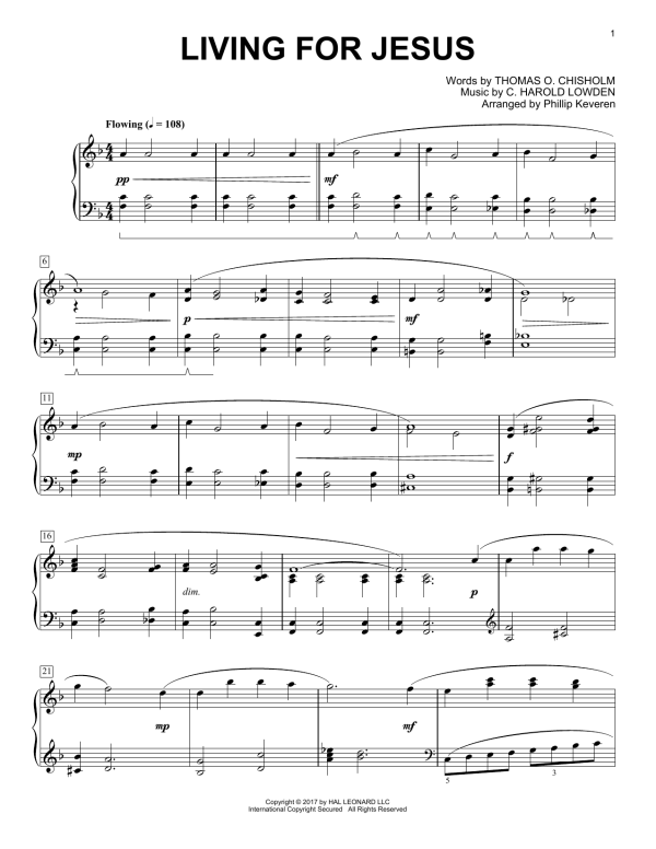 C. Harold Lowden Living For Jesus (arr. Phillip Keveren) Musik Noten - Piano Solo - 180288-0