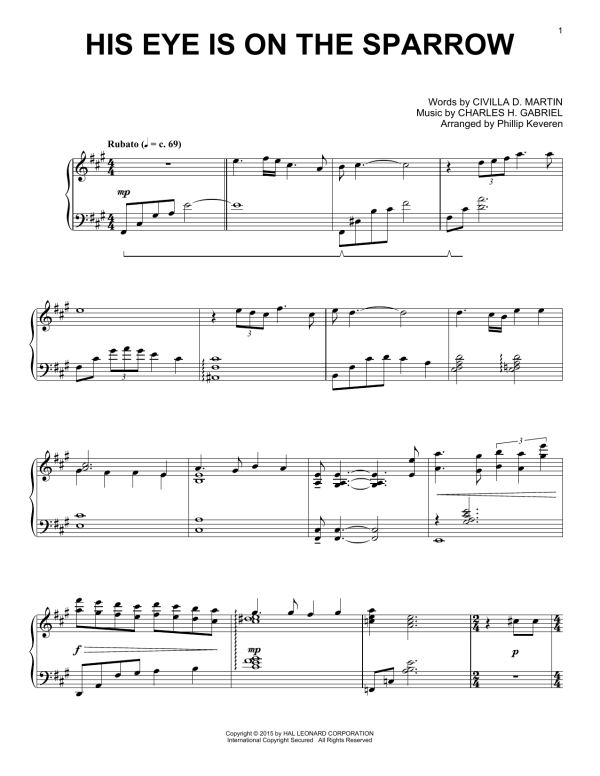 Charles H. Gabriel His Eye Is On The Sparrow (arr. Phillip Keveren) Musik Noten - Piano Solo - 180286-0