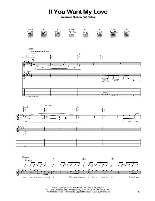 Cheap Trick If You Want My Love Musik Noten - Piano, Vocal & Guitar Chords - 170696-0