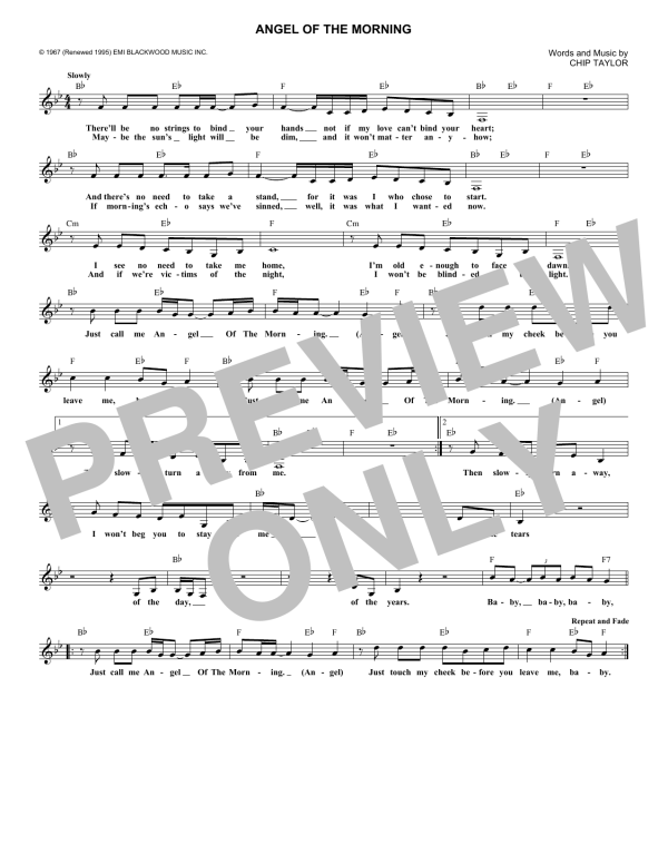 Chip Taylor Angel Of The Morning Musik Noten - Lead Sheet / Fake Book - 179608-0