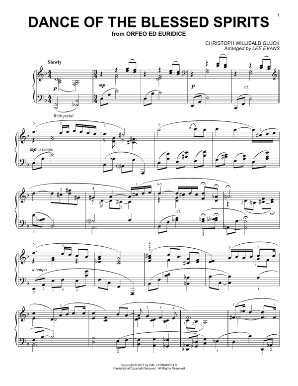 Christoph Willibald von Gluck Dance Of The Spirits (arr. Lee Evans) Musik Noten - Piano Solo - 180115-0