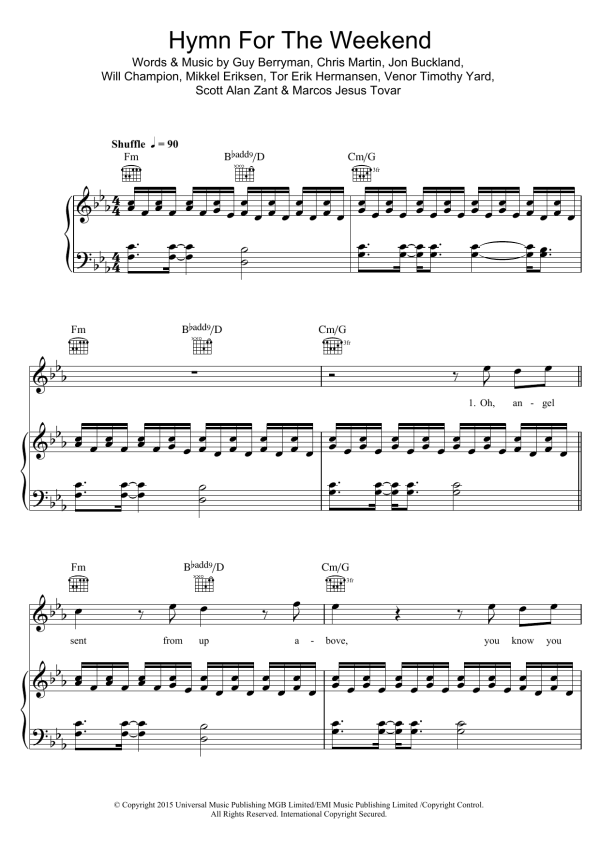 Coldplay Hymn For The Weekend Musik Noten - Easy Guitar Tab - 179989-0