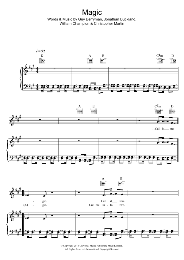 Coldplay Magic Musik Noten - Easy Guitar Tab - 179986-0