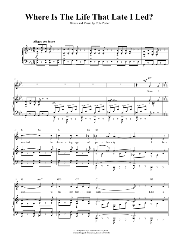 Cole Porter Where Is The Life That Late I Led? (from Kiss Me, Kate) Musik Noten - Lead Sheet / Fake Book - 85587-0